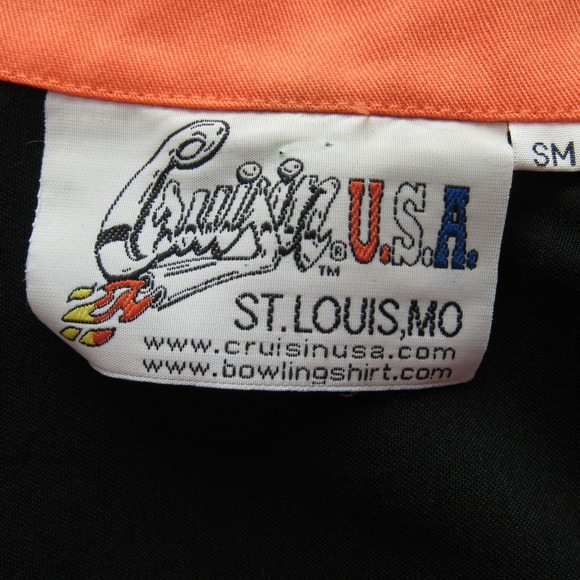 Retro Bowling Shirt Cruisin USA SM Button Down Orange & Black Rockabilly - Picture 5 of 7